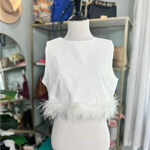White feather trimmed crop top